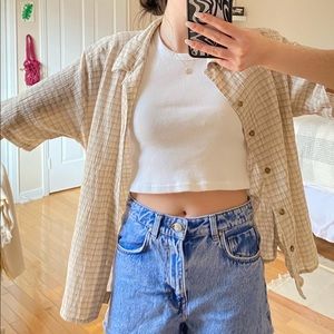 Cream/tan plaid button up